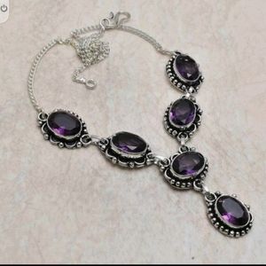New simulated amethyst sterling silver necklace 18"